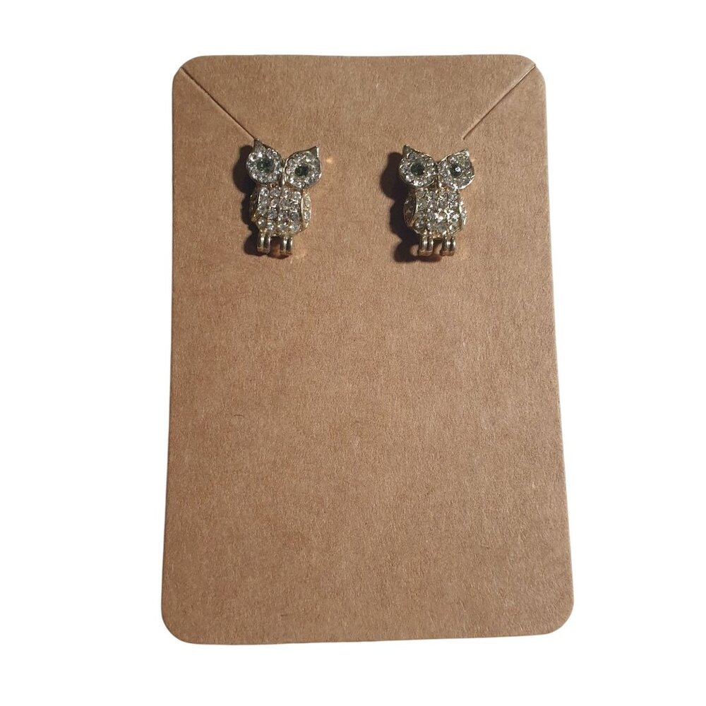 Crystal Owl Stud Earrings Rhinestone Bird Novelty Bling Mom Sister Gift Vintage